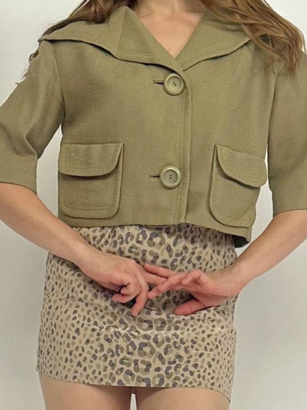 Vintage Olive Green Cape Cropped Jacket